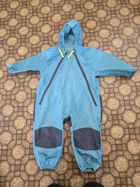 Kids Waterproof Blue Hooded Mud suit with Knee Patches